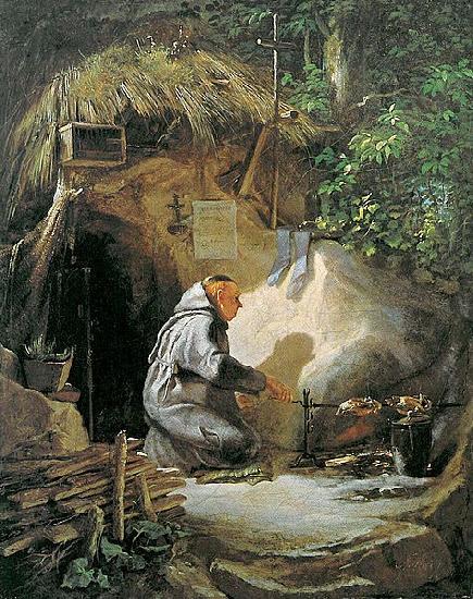 Carl Spitzweg Eremit Huhnchen bratend oil painting picture